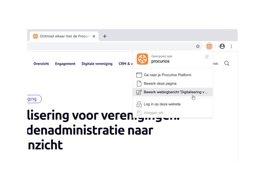 Screenshots van de Procurios Platform extensie in gebruik